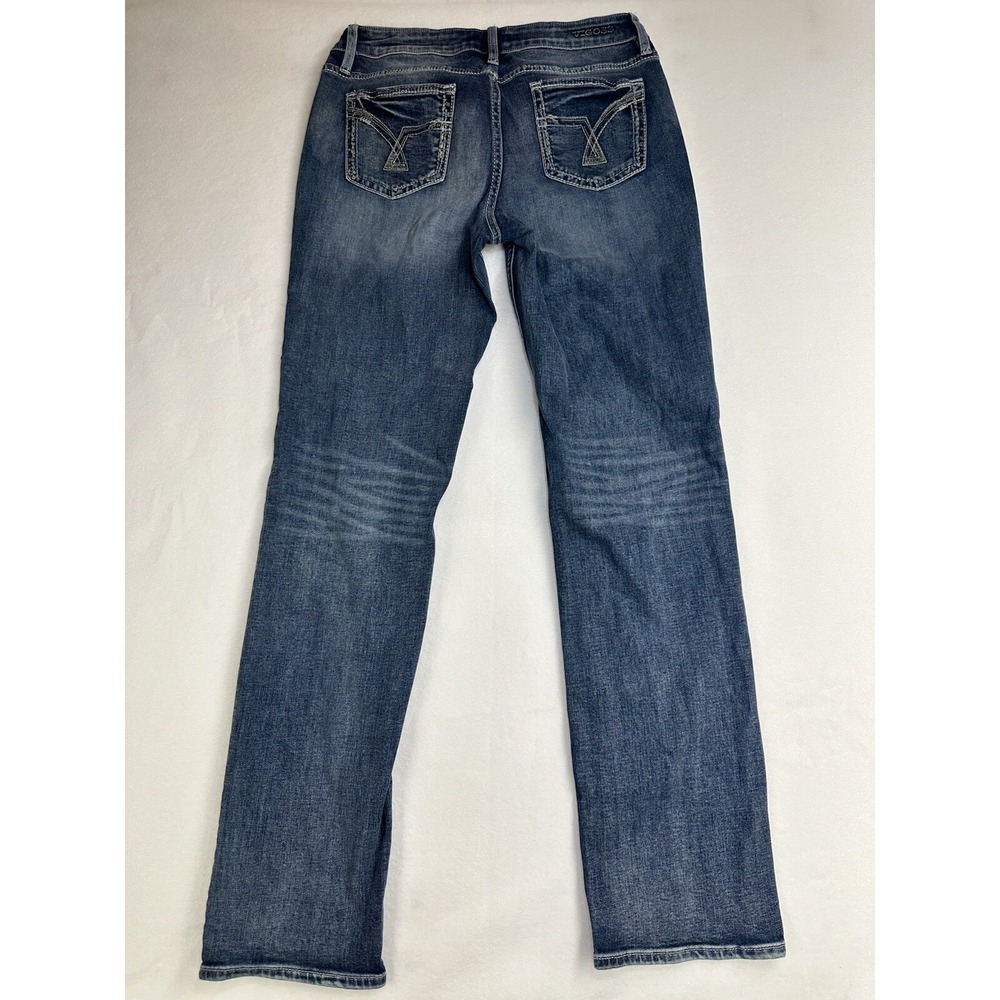 Vigoss Womens Straight Jeans Size 10 x 32 Blue Embellished Stitch Rhinestone